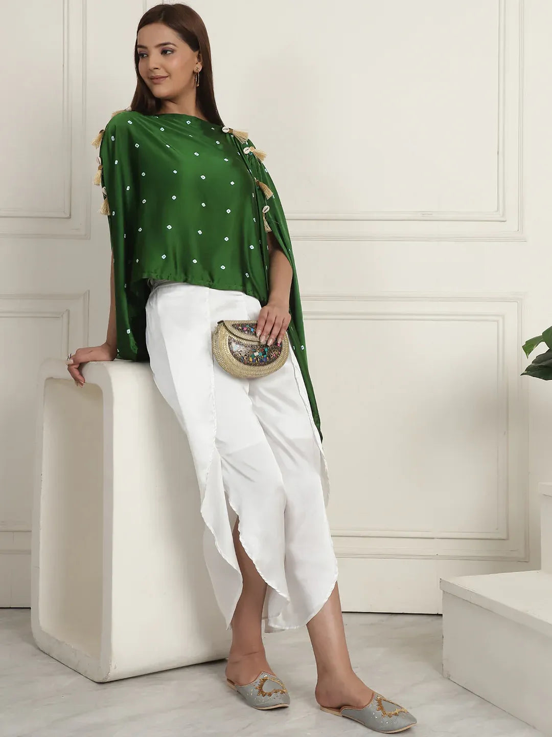 Green Bandhej With Pants