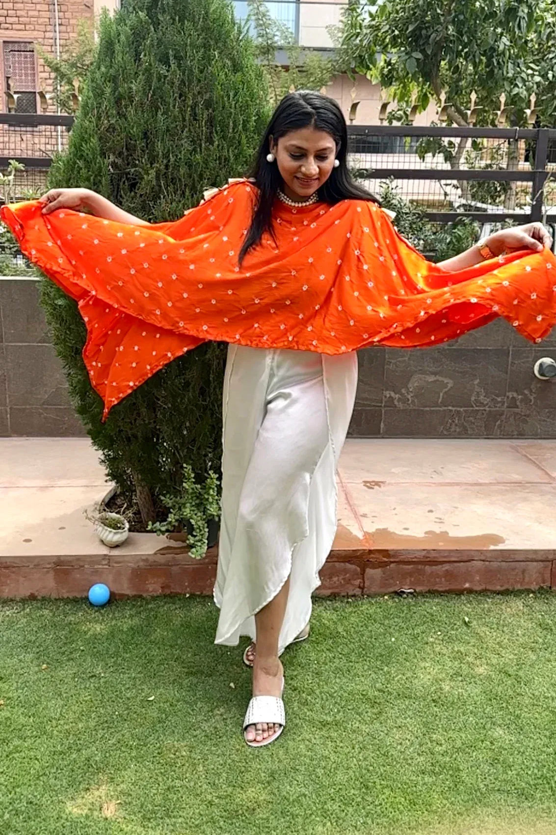 Orange Bandhej Multipurpose wear