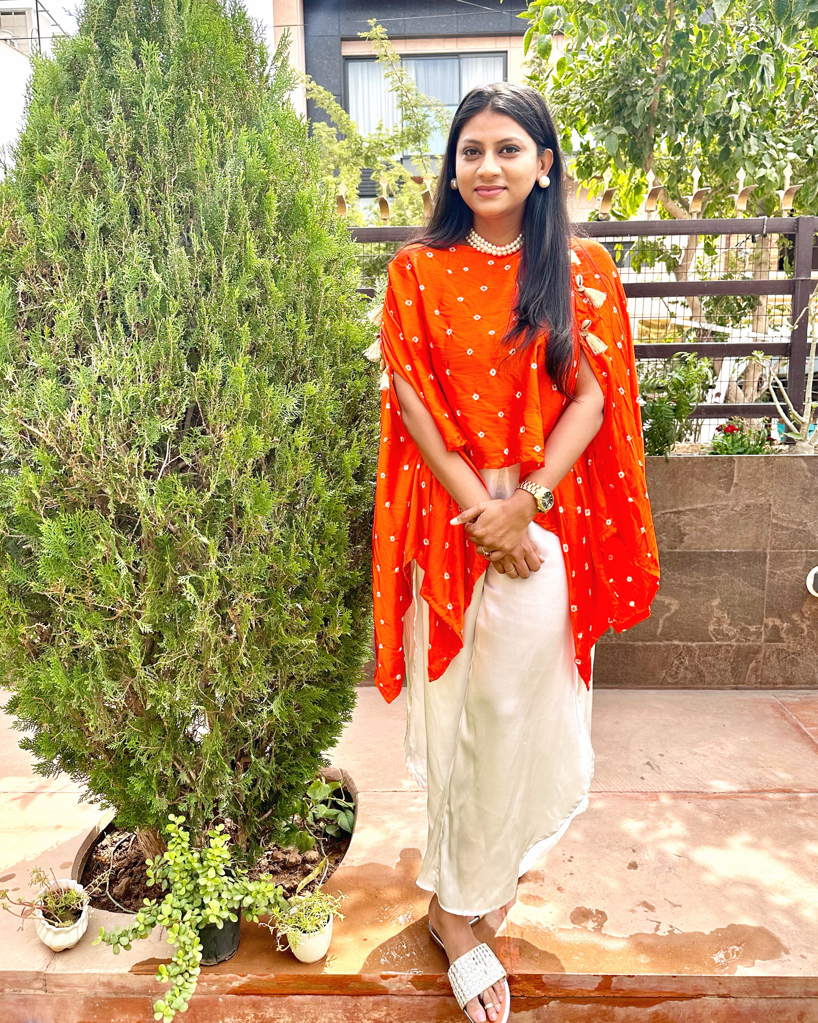 Orange Bandhej Multipurpose wear